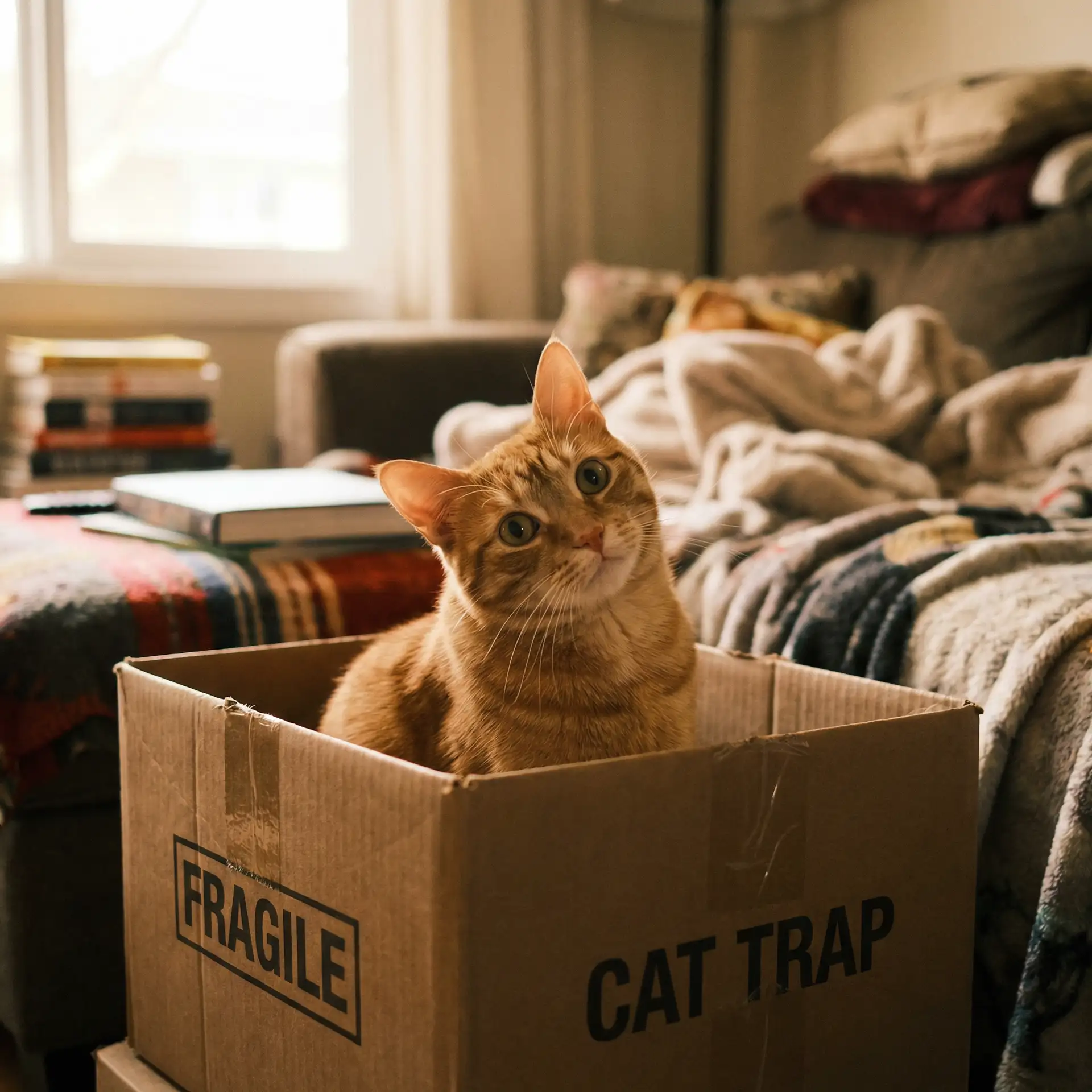 橘猫躲在纸箱里 - 一层一层一层的剥开我的衣服